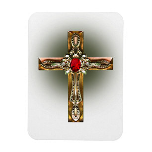 Imán Elegante cruz de oro y rubí