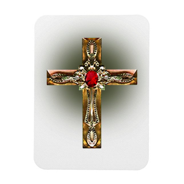 Imán Elegante cruz de oro y rubí (Vertical)