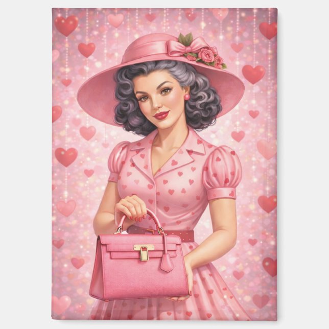 Imán Elegante del Día de San Valentín Retro (Anverso)