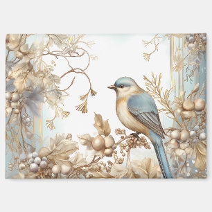 Imán Elegante diseño de aves de invierno azul y dorado 