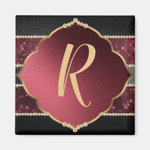 Imán Elegante diseño de oro y diamante púrpura monogram