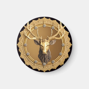 Imán Elegante emblema de ciervo dorado con marco orname