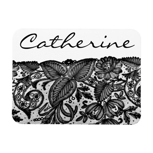 Imán Elegante encaje negro con nombre de Personalizable (Horizontal)