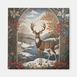 Imán Elegante escenario vintage de invierno de ciervos