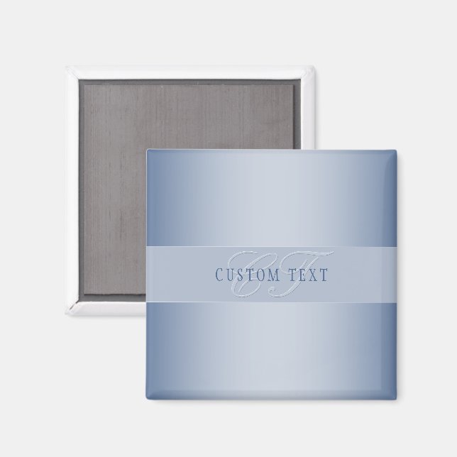 Imán Elegante escritura de monograma editable | Azul (Anverso/Reverso)