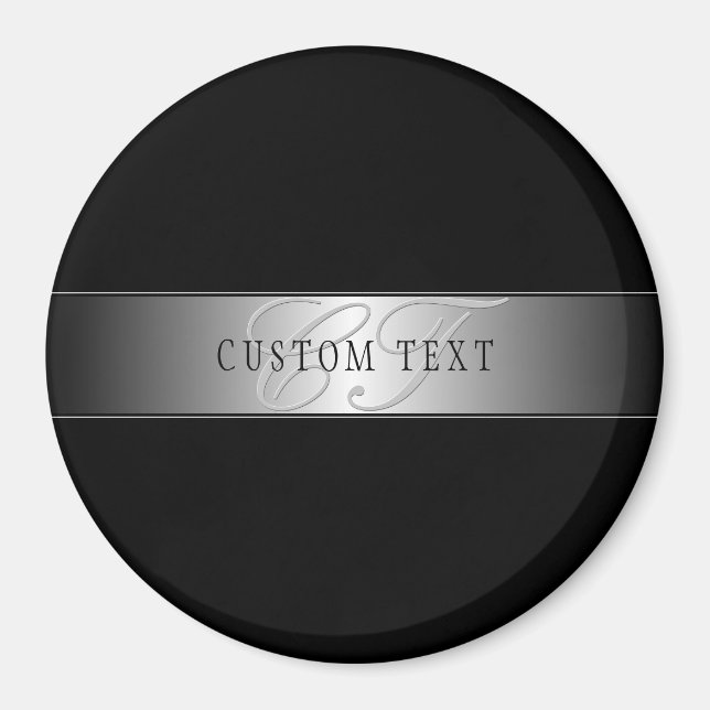 Imán Elegante escritura de monograma editable | Negro (Frente)