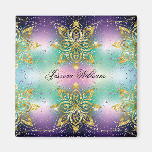 Imán Elegante fiesta verde rosa violeta Estrellas de co