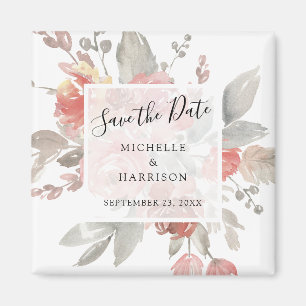 Imán Elegante Flor de Acuarela Rosa en Save the Date