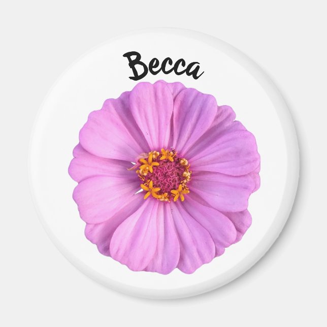 Imán Elegante flor rosada de Zinnia personalizada (Frente)