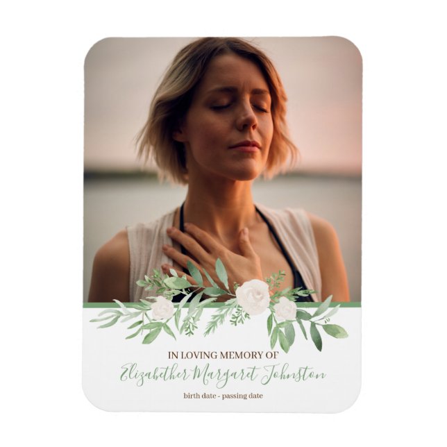 Imán Elegante Floral De Marfil En Funeral De Memoria Am (Vertical)