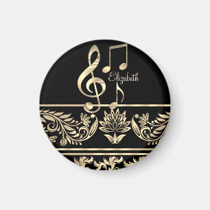 Imán Elegante Floral de Oro, Llave de Violín, Nota