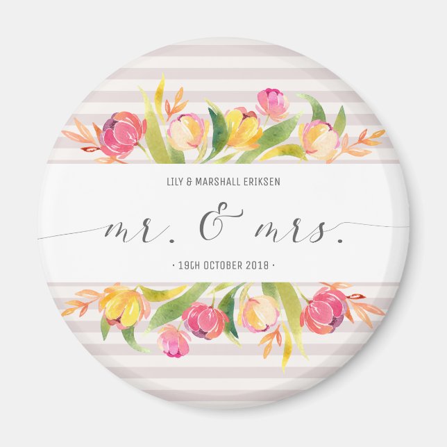 Imán Elegante Floral Sr. y Sra. Boda | Fridge Magnet (Frente)