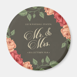 Imán Elegante Floral Sr. y Sra. Boda | Fridge Magnet
