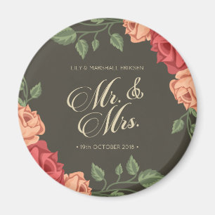 Imán Elegante Floral Sr. y Sra. Boda   Fridge Magnet