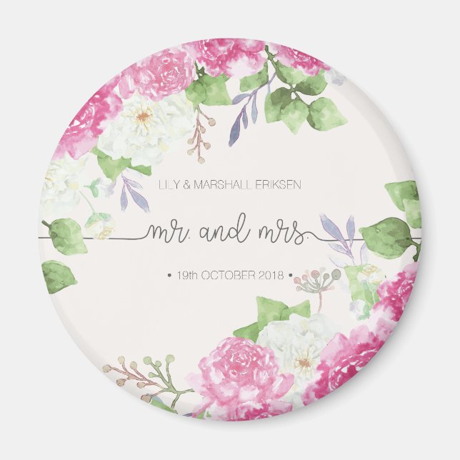 Imán Elegante Floral Sr. y Sra. Boda | Fridge Magnet (Frente)