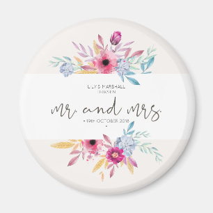 Imán Elegante floral Sr. y Sra. Boda  Nevera