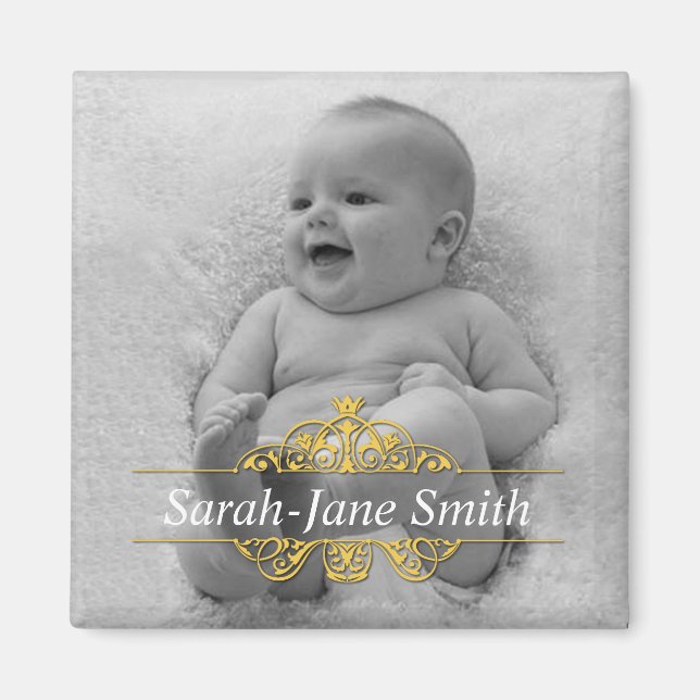 Imán Elegante Flourige Baby Photo Keepsake - Amarillo (Frente)