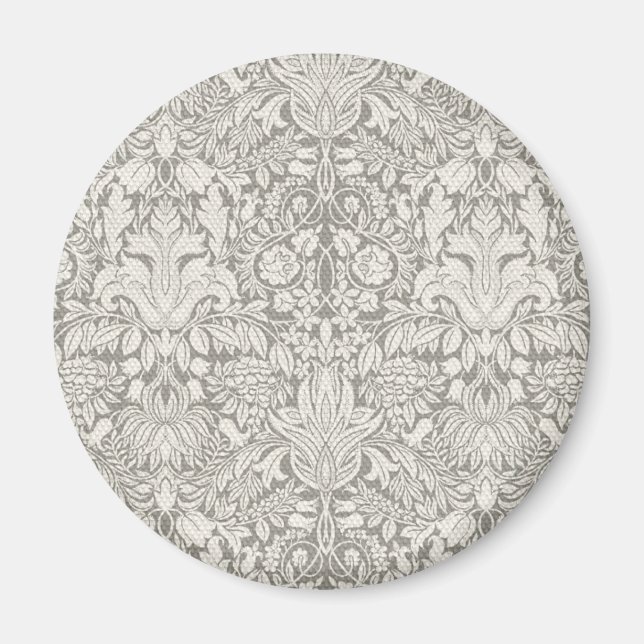 Imán elegante formal brocado de encaje damasco blanco (Frente)