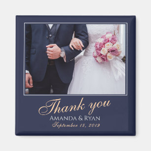 Imán Elegante foto azul moderno Gracias Boda