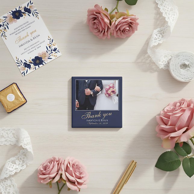 Imán Elegante foto azul moderno Gracias Boda (Subido por el creador)