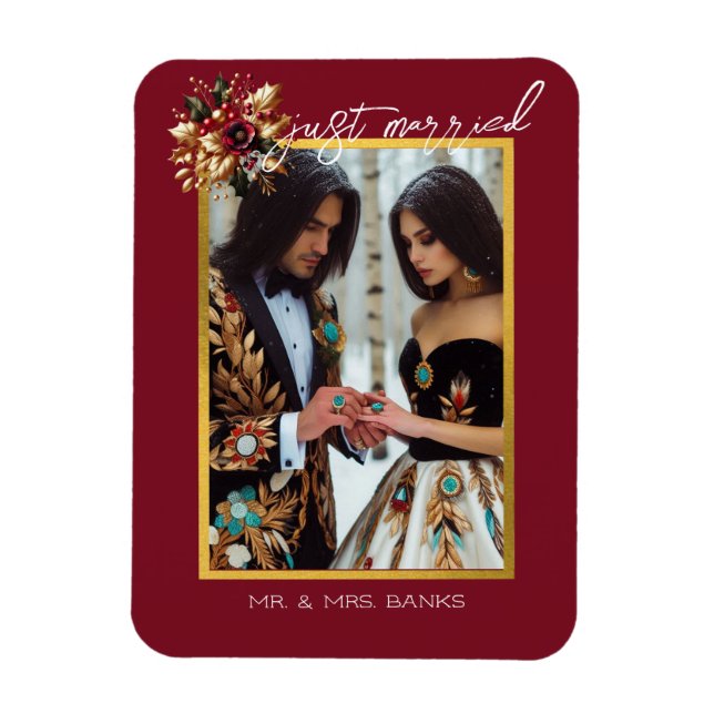 Imán Elegante foto Boda de la hoja de oro recién casada (Vertical)