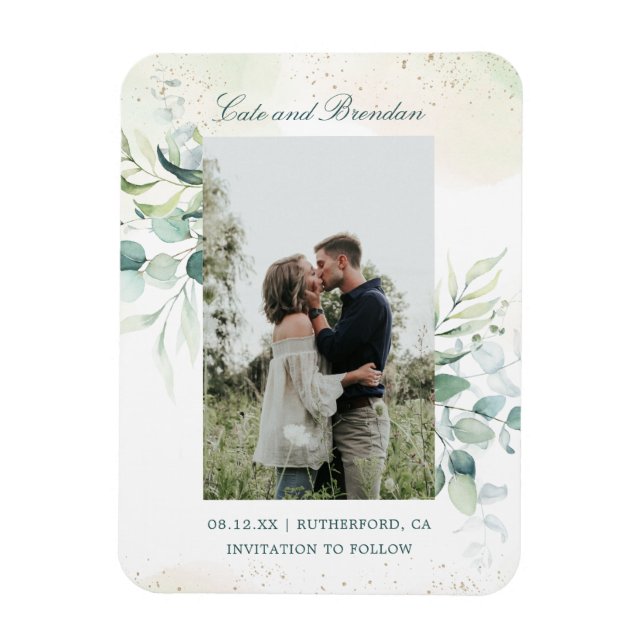 Imán Elegante Foto de Eucalipto Save the Date (Vertical)