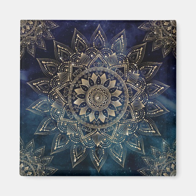 Imán Elegante galaxia azul Mandala dorada (Frente)