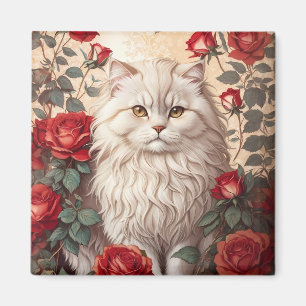 Imán Elegante gato persa con Rosas