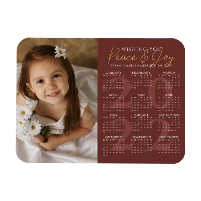 Imán Elegante Gold PEACE y JOY 2022 Calendario Foto (Horizontal)