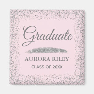 Imán Elegante gris brillo plateado rubor rosa graduació