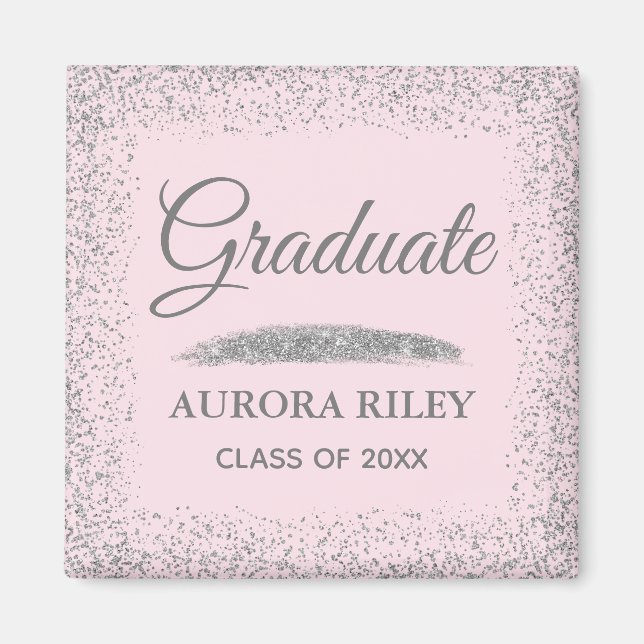 Imán Elegante gris brillo plateado rubor rosa graduació (Frente)