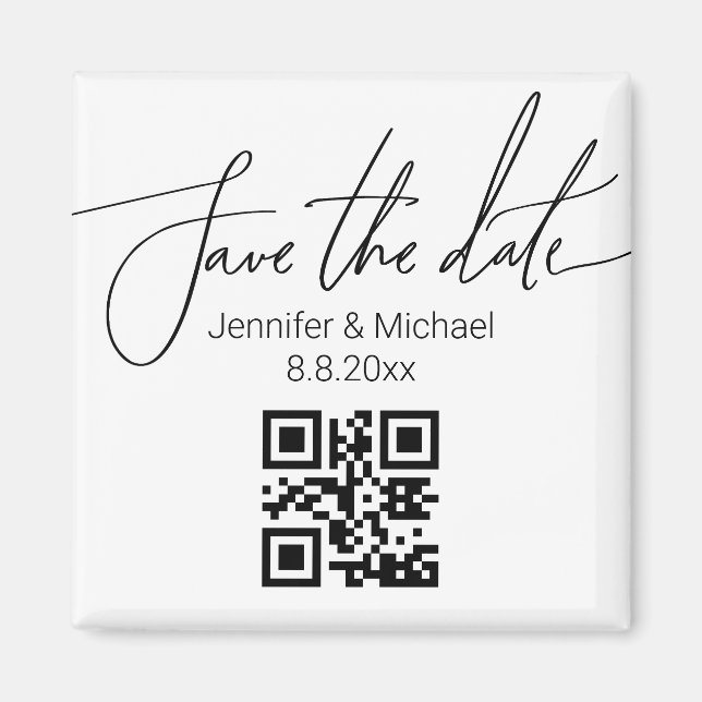 Imán elegante guardar la fecha,código qr boda minimalis (Frente)
