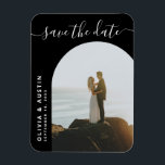 Imán Elegante Guión De Boda Moderna Salvar La Fecha<br><div class="desc">Una elegante boda moderna salva el imán de dátiles con sus detalles personalizados y su foto personalizado. Presenta una tipografía de escritura minimalista y un diseño sencillo y moderno.</div>