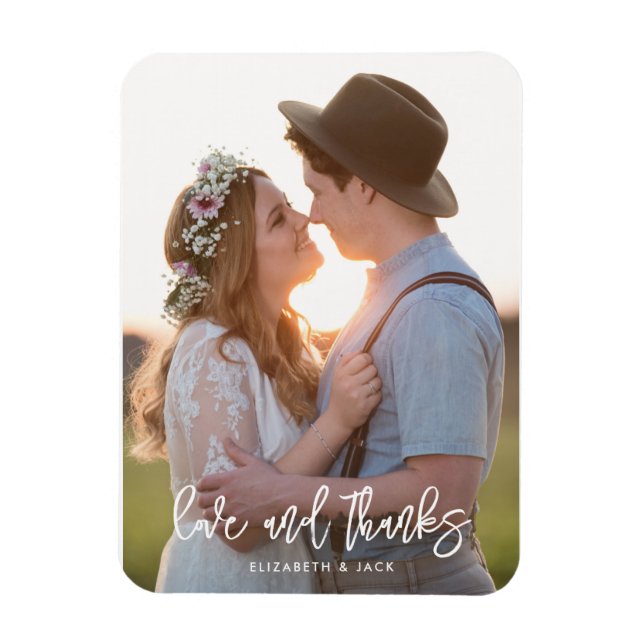 Imán Elegante guión foto amor y agradecimiento Boda (Vertical)