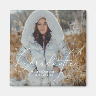 Imán Elegante guión Graduado Foto y nombre