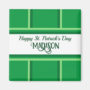 Imán Elegante Happy St. Patrick's Day Custom Name Green