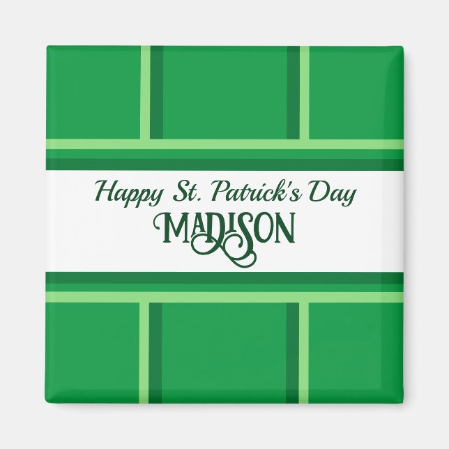 Imán Elegante Happy St. Patrick's Day Custom Name Green (Frente)