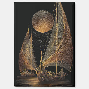 Imán Elegante Ilustracion de Arte de la Línea de Oro de