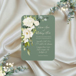Imán Elegante Invitación a la boda de escritura floral<br><div class="desc">Se trata de un imán de boda floral,  muy sencillo,  sobre un fondo verde oliva,  con flores de acuarela blanca y elegantes rodeadas de mantas verdes. Absolutamente magnífico.</div>