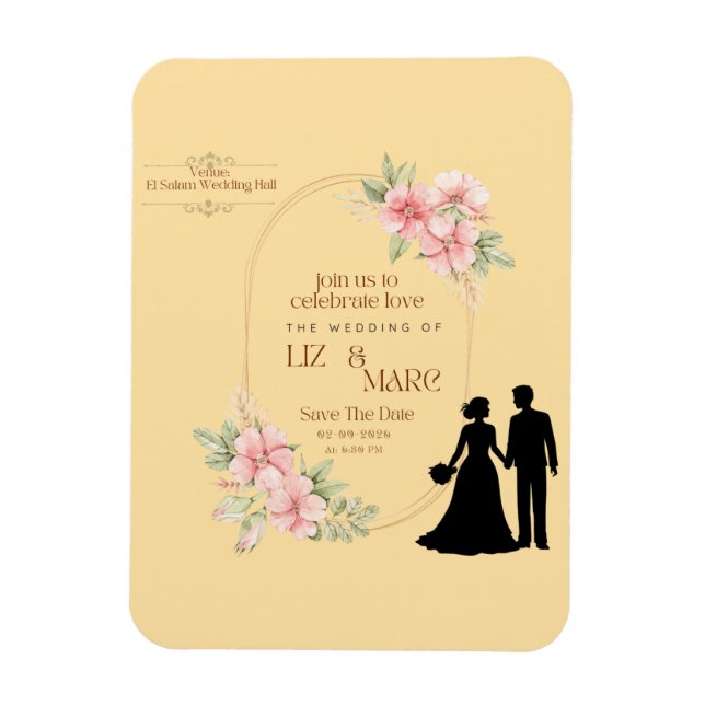 Imán Elegante invitación a la boda floral (Vertical)