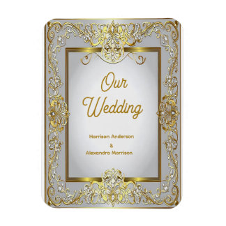 Imán Elegante Invitación de Boda en Oro y Plata – Ornam