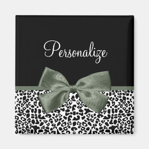 Imán Elegante Leopard Imprimir Cinta Verde Oscura Con N