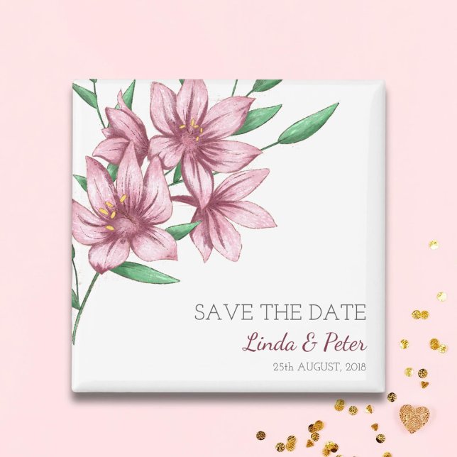 Imán Elegante Lirio Rosa de Boda Guardar la Fecha (Subido por el creador)