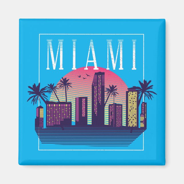 Imán Elegante logotipo de Miami Florida Retro City (Frente)