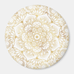 Imán Elegante Mandala Floral de Oro Blanco 