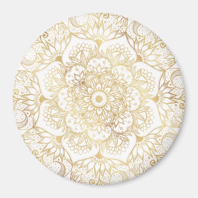 Imán Elegante Mandala Floral de Oro Blanco  (Frente)