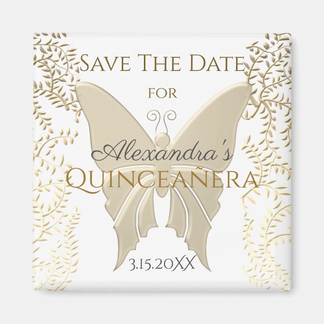 Imán Elegante Mariposa De Oro Quinceanera Guardar La Fe (Frente)