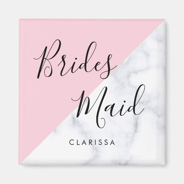 Imán Elegante mármol blanco y dama de honor rosa pastel (Frente)
