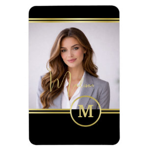 Imán Elegante Monograma de Firma de Oro con Foto