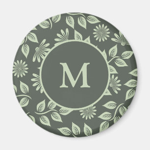 Imán Elegante monograma floral vintage verde salvia